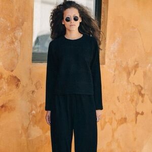 Roucha Tend Long Sleeve Top Textured Zip Back Black Size C Large EUC